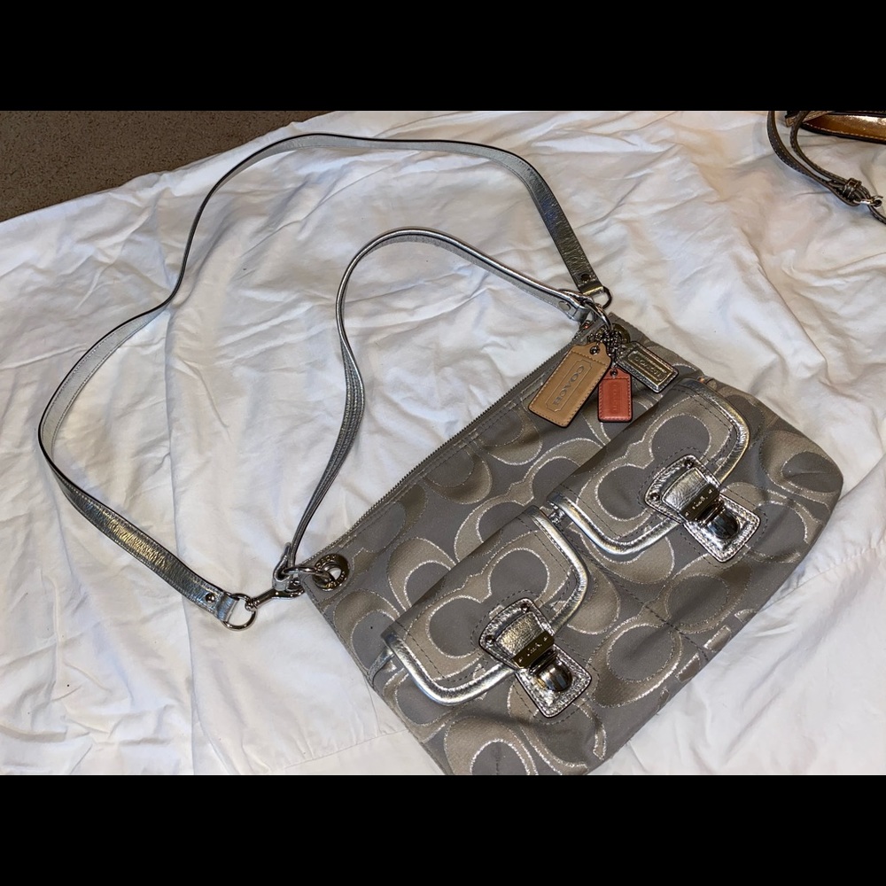 Coach Poppy Hippie Silver Metallic Cross body